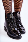 Lacquered Warm Laced Boots Black Enrica