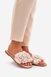 Women's Flat Sandals With Decorative Flowers Beige Misorsse