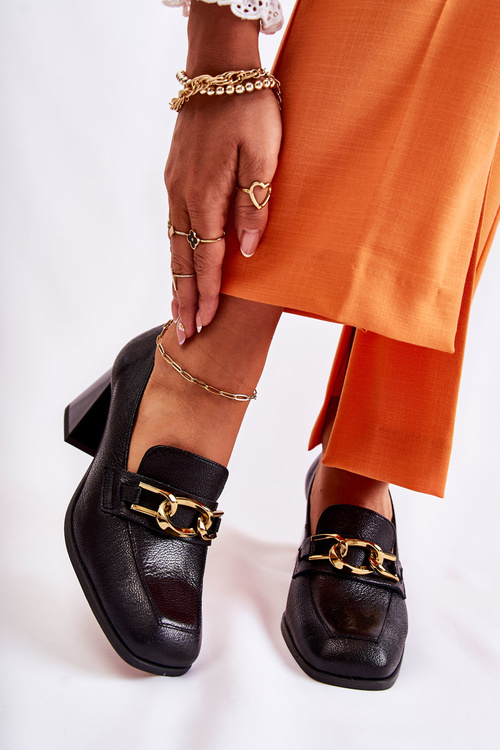 Leather Pumps With Chain Laura Messi 2515 Black