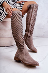 Openwork Suede High Boots Dark beige Arinna