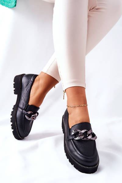 Women's Brogues Loafers Leather Black Sthonto