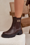 Women's ankle boots with gold detail insulated brown Serene