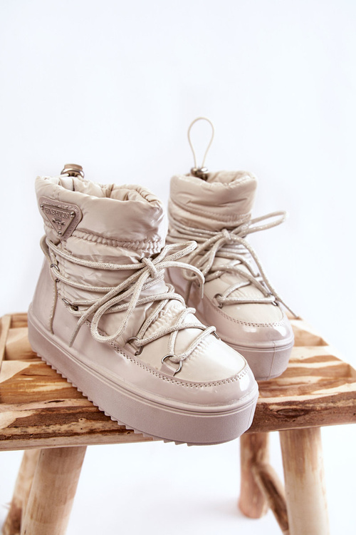 Warm Lace Up Snow Boots Beige Colina