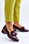 Fashionable lacquered pumps with a decorative bow burgundy Shira
