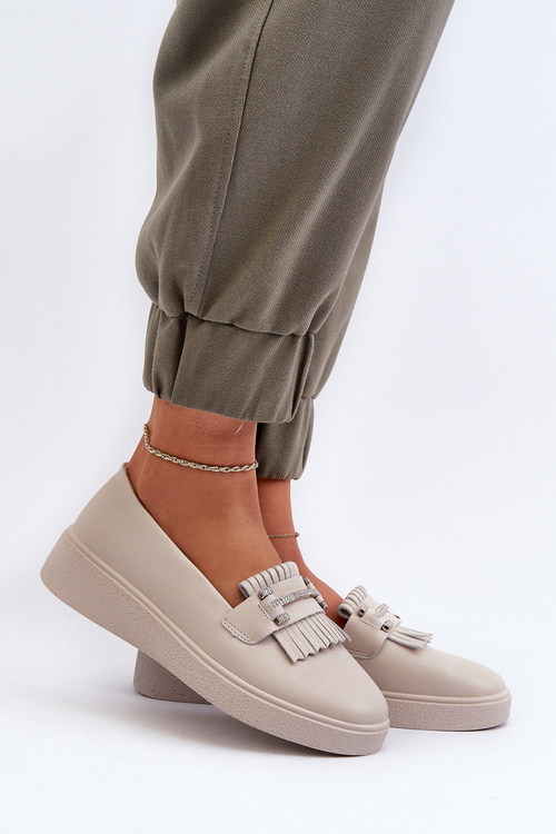 Lekkie Mokasyny Damskie Skóra Platforma Beżowe S.Barski LR590