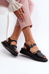 Black Women's Leather Wedge Sandals Vinceza 66624