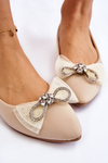 Women's V-neck Ballerinas With A Decorative Bow Beige Luminous