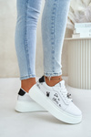 Women's Leather Sneakers On Platform With Clip And Text 89102 White