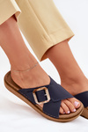 Women's Leather Slippers With Buckle Inblu Dark Blue ED0003IU