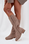 Ladies Cut-Out Ankle Boots With Low Heel Eco Suede Zipped Beige Orchides