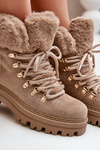 Lace Up Women Boots With Fur Dark Beige Vaminia