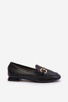 Women's Flat Heel Loafers with Black Decoration Iluvana