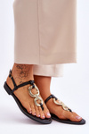 Leather Flat Heel Flip Flops Black Keep Going
