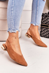 Suede Ballerinas On Gold Heel Laura Messi 2127 Camel