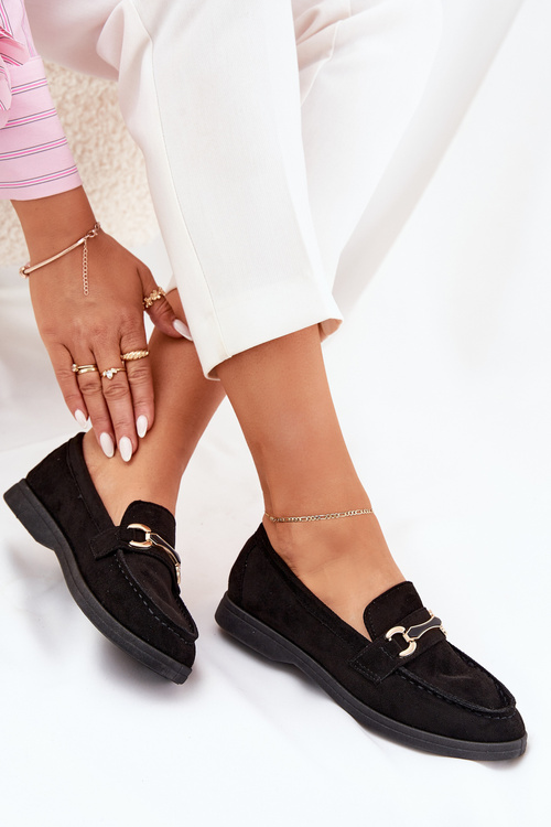 Ladies Moccasins With Golden Detail Black Labirae