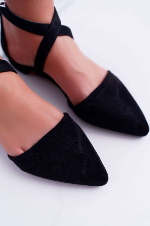 Women's Flat Sandals Black Suede Pointed Medena
