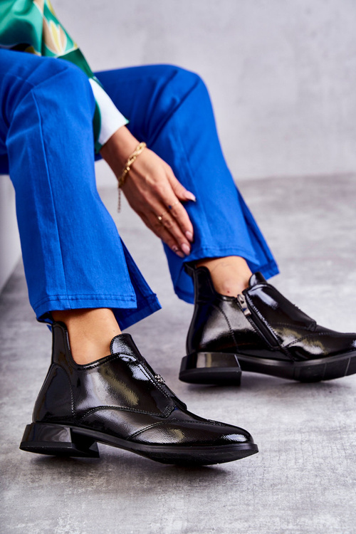 Patent Low Zip Boots Black Bettina