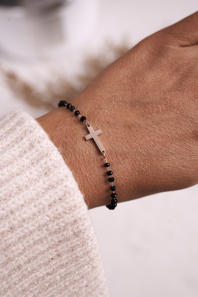 Bracelet With Cross Black Rose Gold Irene