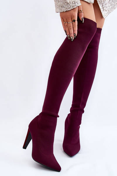 Kozaki Obcas Skarpeta Bordowe Renoli