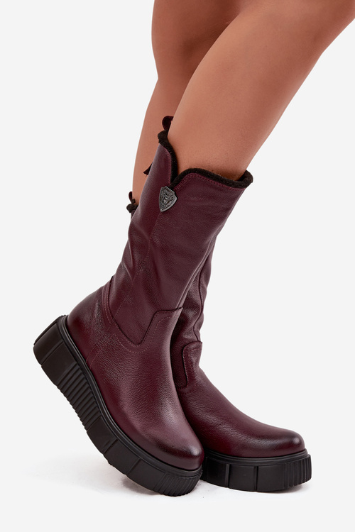 Women's Leather Boots With Wool Zazoo 70121 Bordeaux