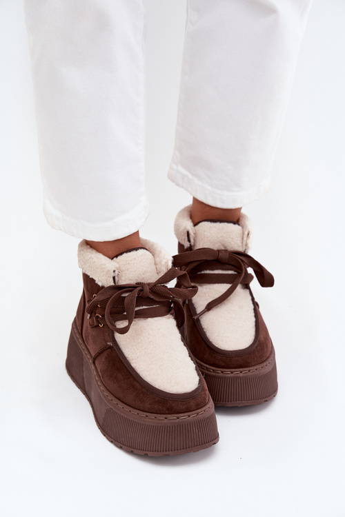 Women's snow boots on platform with fur brown Florivelle