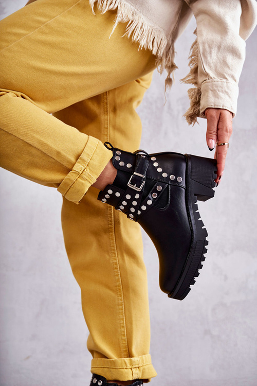 Leather Women's Boots With Decorative Studs Black Sanchez