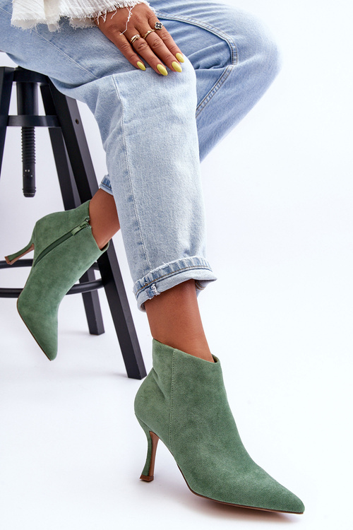 Botki Damskie Zamsz Szpilka Zielone Merisa 9555