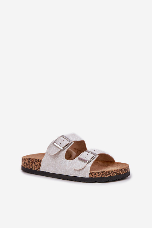 Fabric sandals on cork sole with buckles light gray Atera