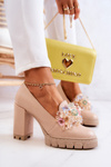 Elegant Pumps With Ornament Smooth Beige Caterine