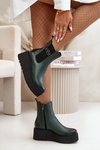 Zazoo 60498 Women's Ankle Boots Chelsea On Platform And Wedge Dark Green