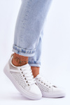 Classic Sports Shoes With Openwork Pattern White-Silver Happier