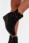 Insulated women's ankle boots with wedge with fringes Black Olivarae
