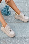 Women's Leather Platform Sneakers in Beige by Vinceza 66700