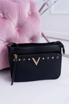 Ladies Handbag Shoulder Black Gold Letter V