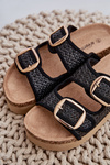 Slides With Braiding And Buckles On A Massive Platform Black Aralissea