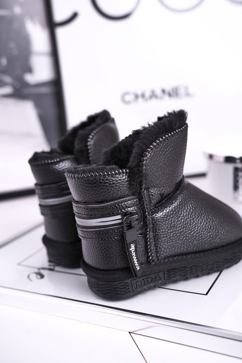 Children's Snow Boots With Fur Black Let It Snow