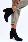 Women's Suede Boots Decorated with Studs Black Antede