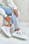 Sneakersy Skóra Platforma Przypinki Napis Białe Vinceza 89102