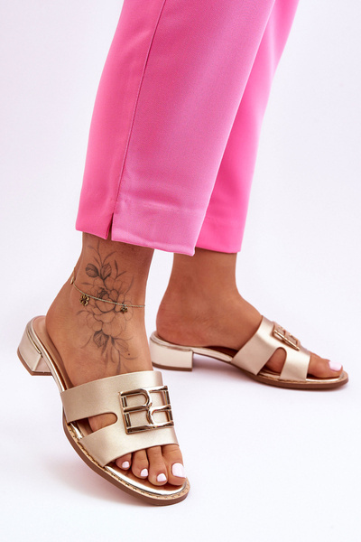 Women's Elegant Slippers With Golden Atlantis Decoration