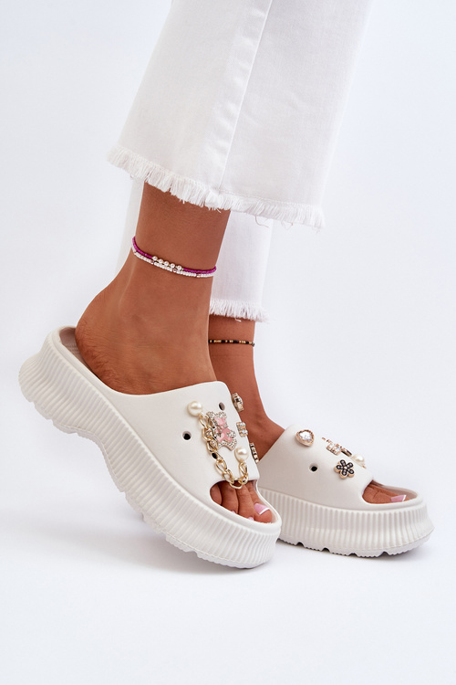 Klapki Piankowe Damskie Ozdoby Białe Afariana M320