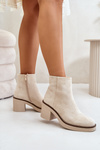 Heeled Ankle Boots Eco Suede Insulated With Zipper Beige Lerallea