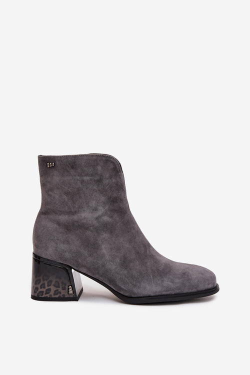 Women's boots from natural suede with heel lined Vinceza 66806 Gray