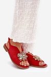Women's Sandals On Flat Heel With Decoration S.Barski KV27-001 Red