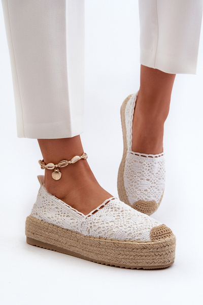 Women's White Lace Platform Espadrilles Elarose