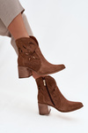 Women's Openwork Ankle Boots Made of Natural Suede on Heel Zazoo 3690 Brown