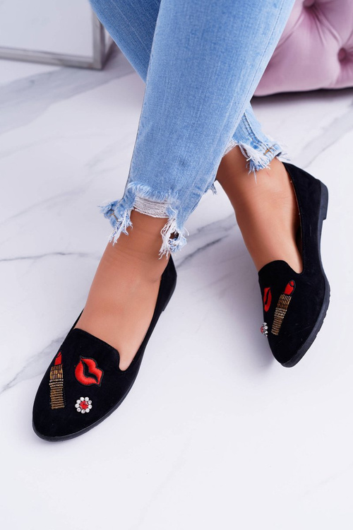 Black Women's Ballerina Ballerinas Patches Lipstick