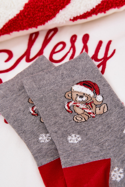 Women's Christmas Socks Snowflakes Bear In Santa Hat Dark Gray