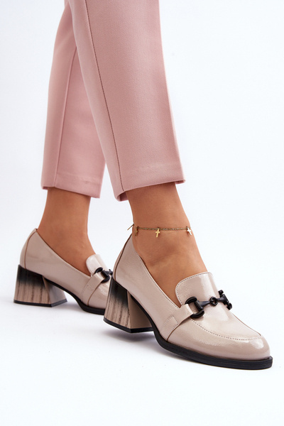 Beige Patent Leather High Heel Shoes Nireva
