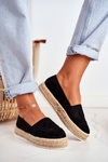 Espadryle Damskie Gruba Podeszwa Lniane Czarne Febi