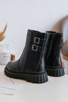 Children's Leather Boots with Buckles Black Chloraia